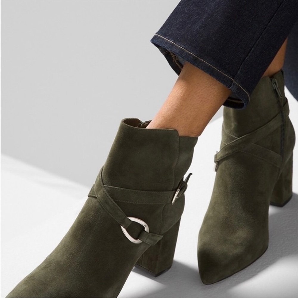 White House Black Market Devon Green Suede Heeled Boots 
Size 7